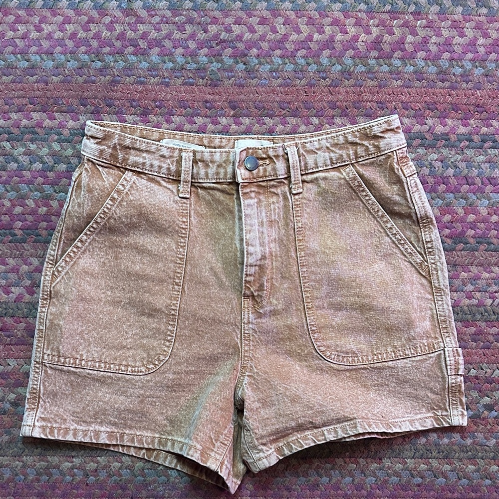 BROWN PAINTER HIGH RISE DENIM STRETCH SHORTS